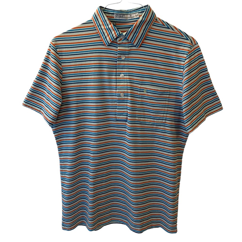 Criquet Men’s Light Blue Slim Fit Striped Short Sleeve Golf Polo Shirt